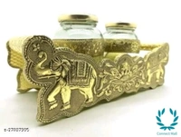  VNS Tray and Jar setTray wooden . 2 Bowl Glass,Gold )